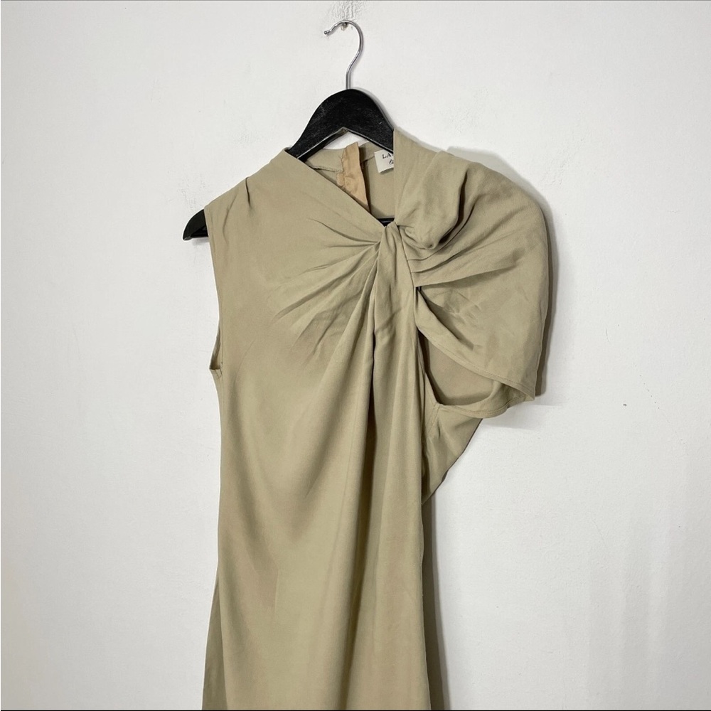Lanvin Ete 2010 Beige Draped Shoulder Linen Midi Sheath Dress - Picture 4 of 8
